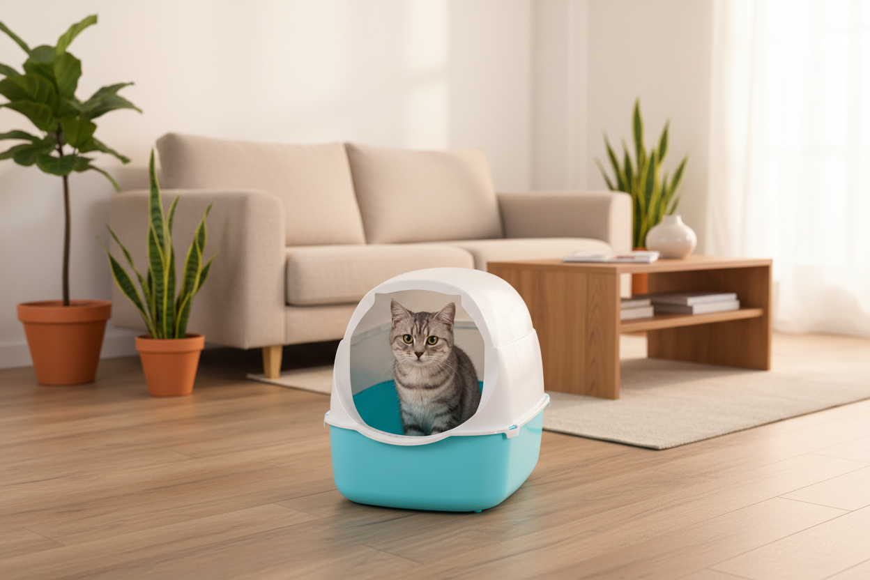 Turquoise kattenbak banner