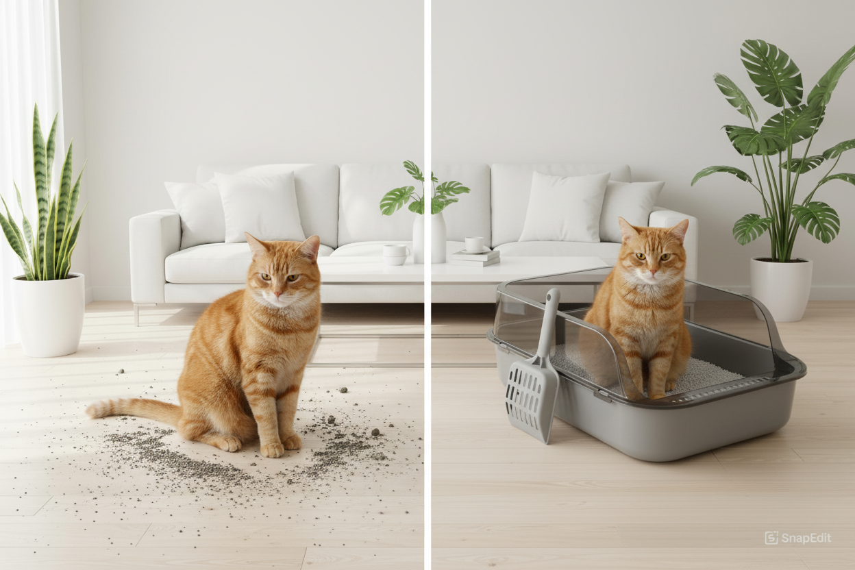 Van chaos naar comfort met grijze kattenbak