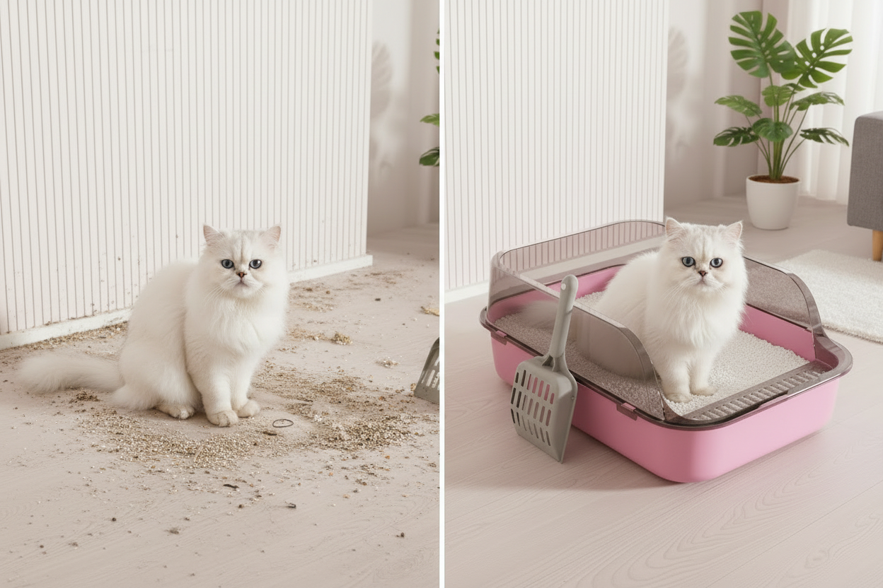 Witte kat voor en na vergelijking